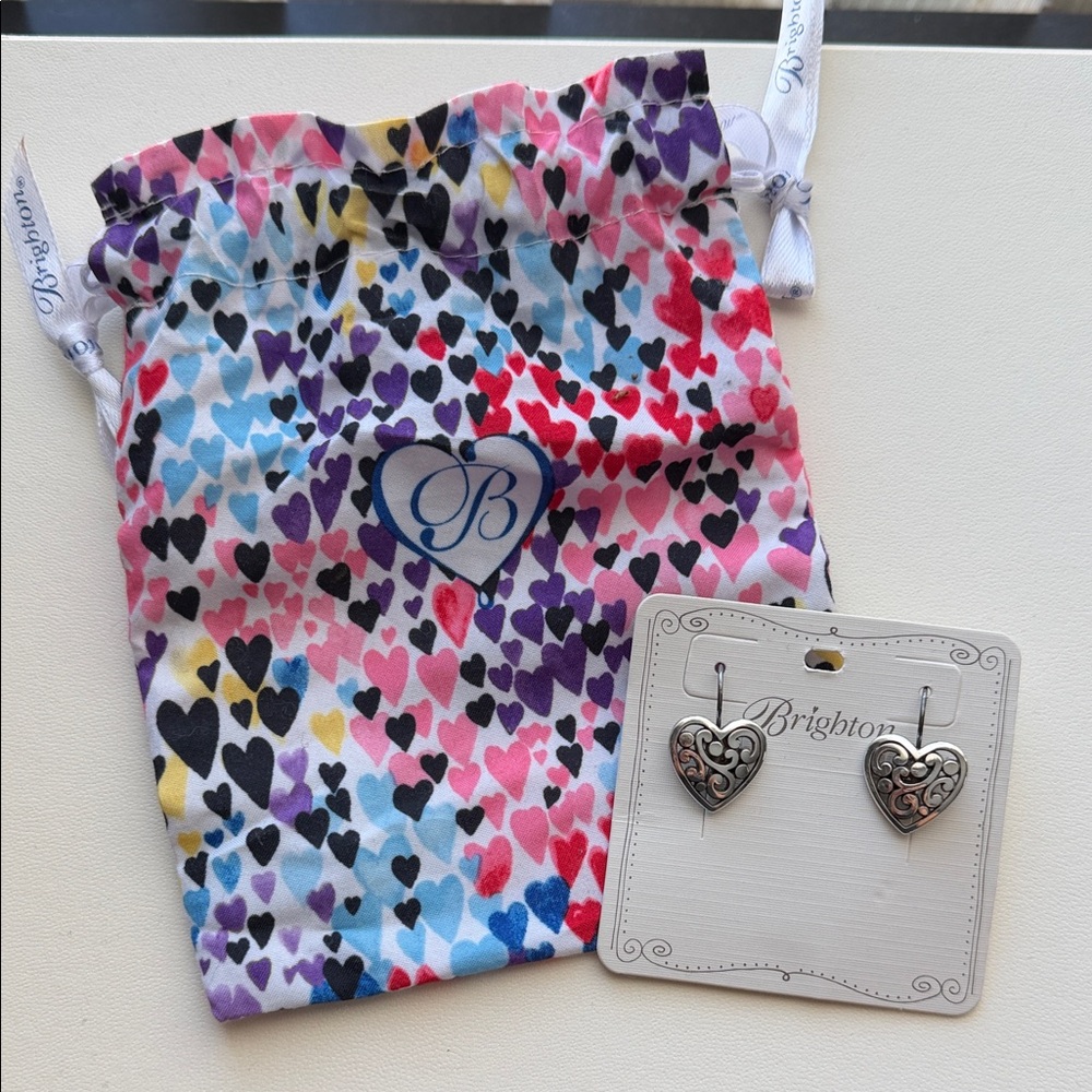 Brighton Silver Heart Earrings with Colorful Heart Pouch